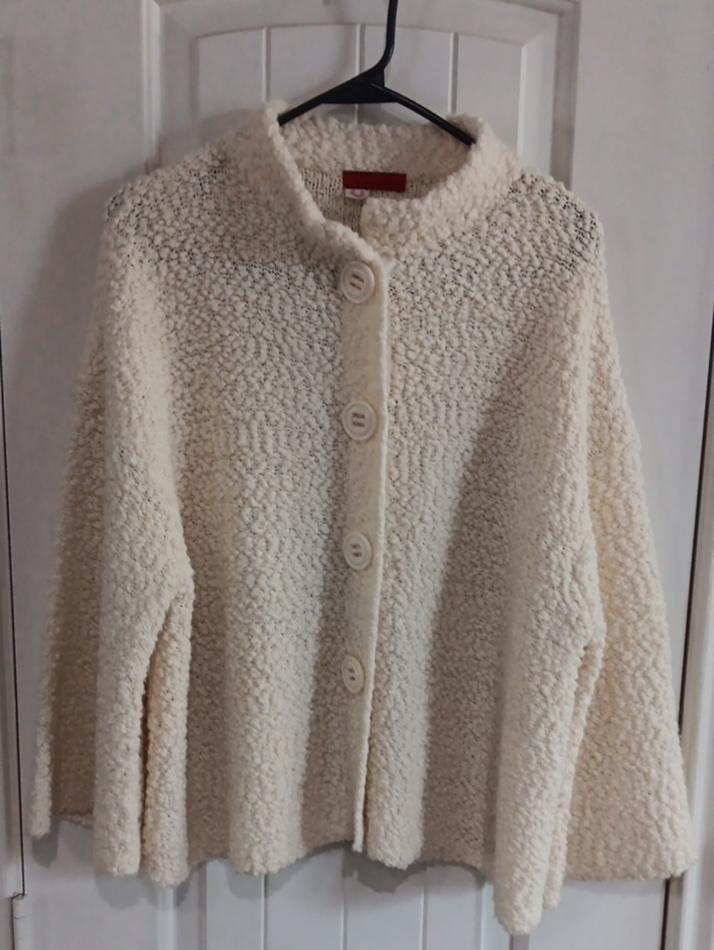 Tapemeasure Cream Boucle Knit Cardigan Shacket XL Hidden Snap Button Decorative